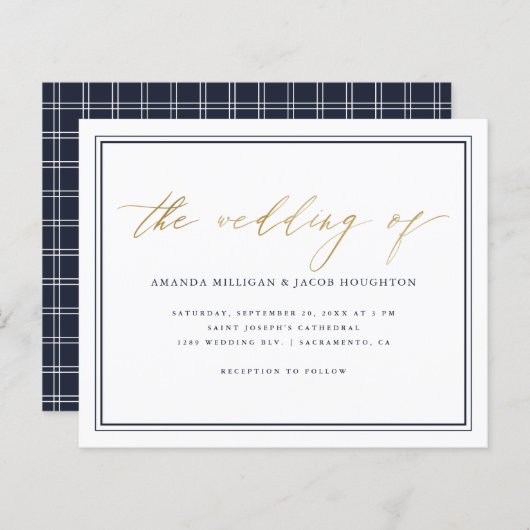 Budget Classy Nautical Navy & Gold Script Wedding (Voorkant / Achterkant)