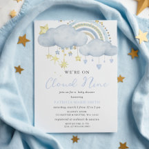 Budget Cloud Nine Baby Boy Baby shower Uitnodiging