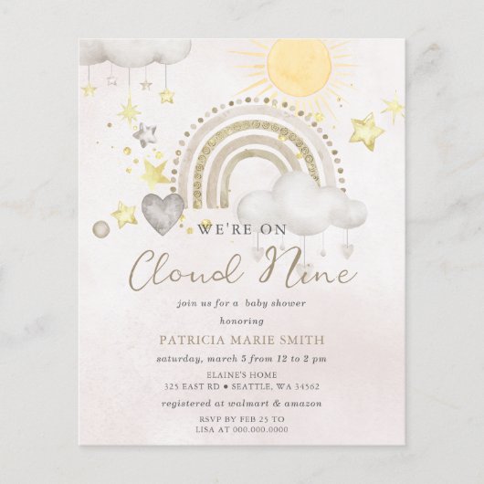 Budget Cloud Nine Boho Baby Shower Invitation (Voorkant)