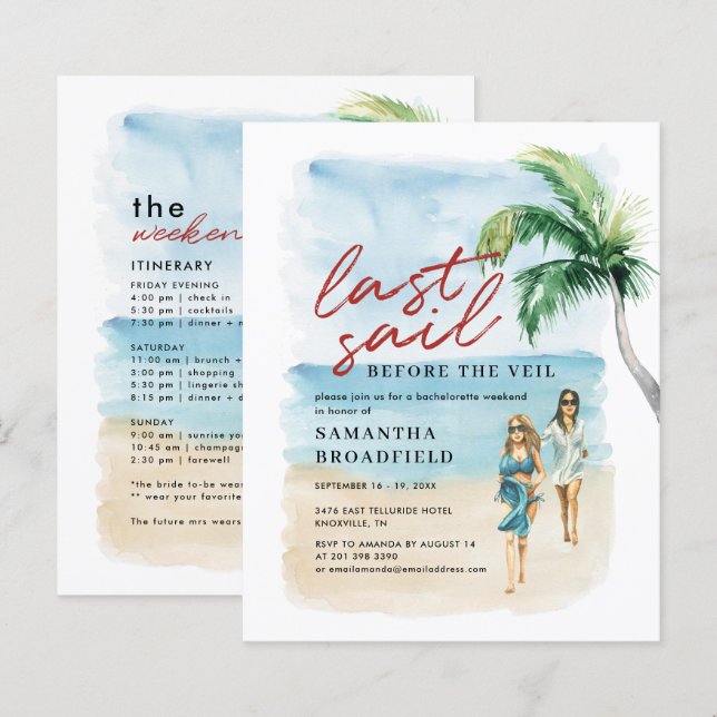 Budget Coastal Bachelorette Weekend Itinerary Kaar (Voorkant / Achterkant)