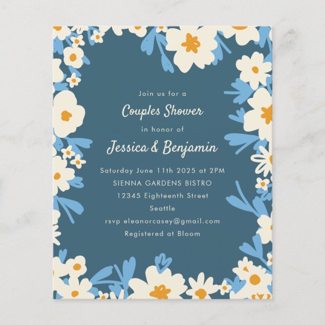 Budget Colorful Boho Blue Floral Couples Shower (Voorkant)