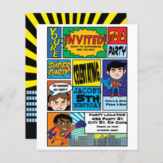 Budget Comic Style Hero Birthday - uitnodigingen