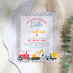 Budget Construction Vehicles Boy Birthday Briefkaa Uitnodiging Briefkaart
