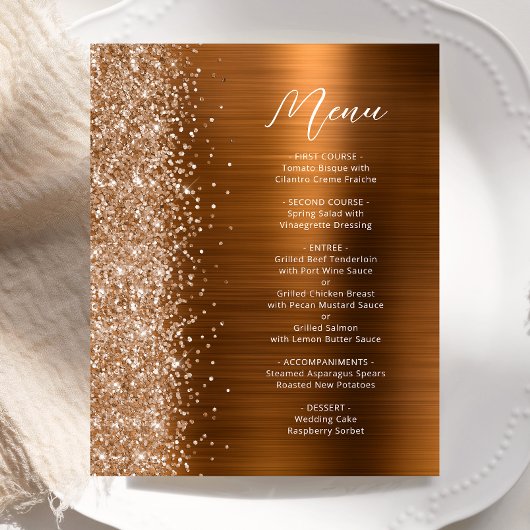 Budget Copper Glam Glitter Wedding Menu