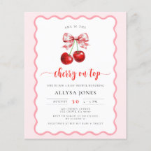 Budget Coquette Cherry Op Top Baby shower Uitnodig