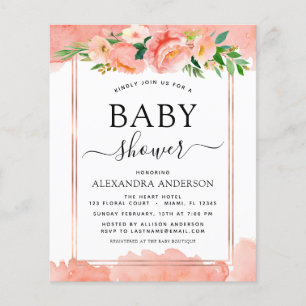 Budget Coral Peach Baby shower Pastel Uitnodiging Flyer