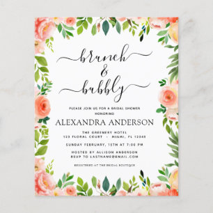 Budget Coral Peach Brunch & Bubble Vrijgezellenfee Flyer