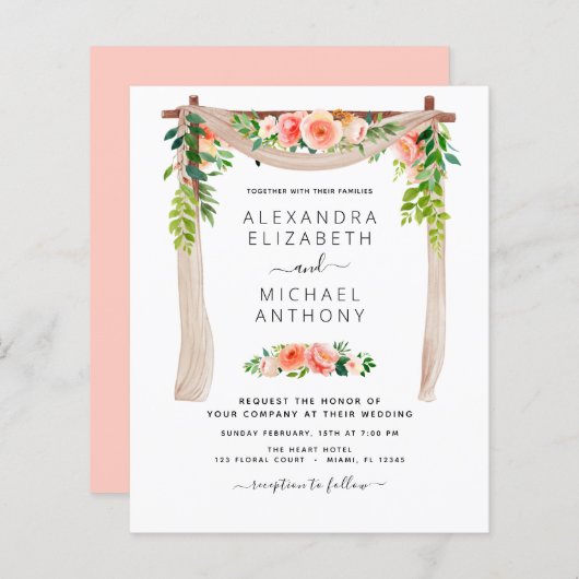 Budget Coral Peach Floral Arch Wedding (Voorkant / Achterkant)