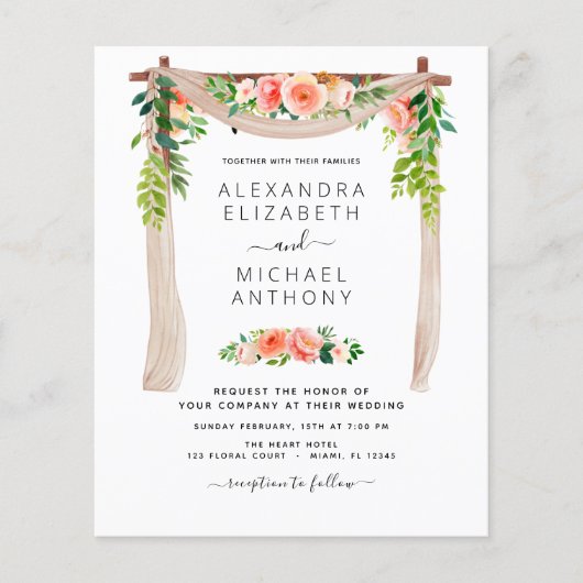 Budget Coral Peach Floral Arch Wedding (Voorkant)