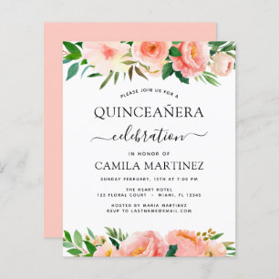 Budget Coral Peach Floral Quinceañera