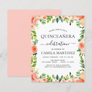 Budget Coral Peach Floral Quinceañera
