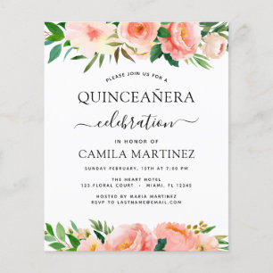 Budget Coral Peach Floral Quinceañera Flyer