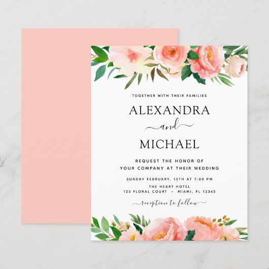 Budget Coral Peach Floral Wedding (Voorkant / Achterkant)