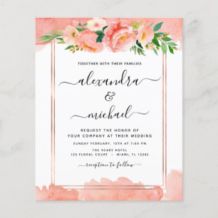 Budget Coral Peach Floral Wedding Flyer