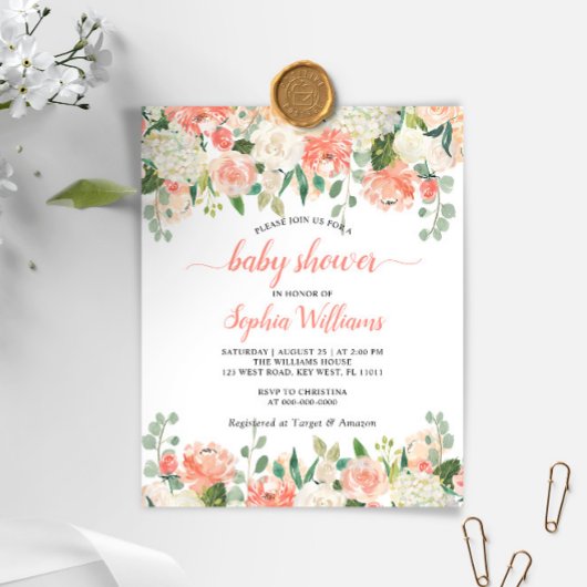 Budget Coral & White Rose Baby shower