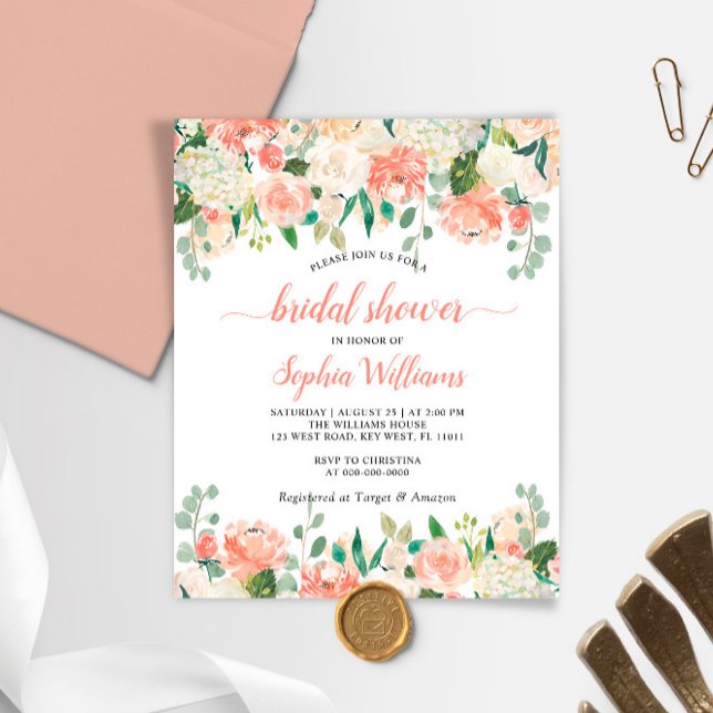 Budget Coral & White Rose Bridal Shower (Creator heeft geüpload)