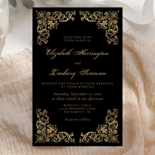Budget  Corners Black Gold Wedding Invite