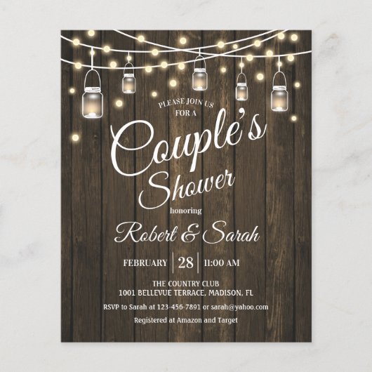 Budget Couple's Shower Rustic Wood Invitation Flyer (Voorkant)