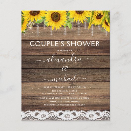 Budget Couple's Shower Sunflower Invitation Flyer (Voorkant)