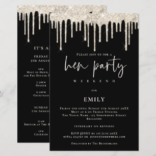 Budget Cream Glitter Drip Hen Weekend Black Invite