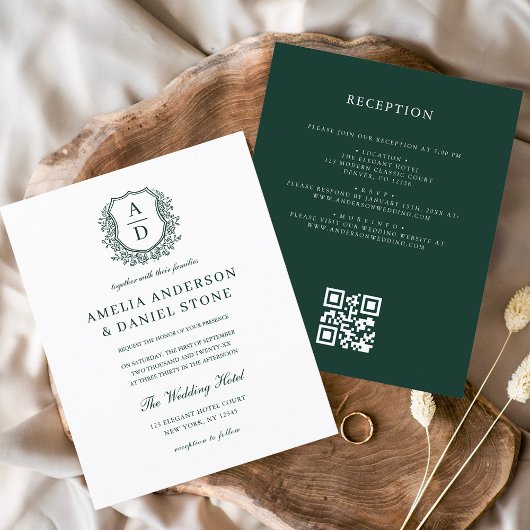 Budget Crest Monogram Huwelijk QR Code Uitnodiging