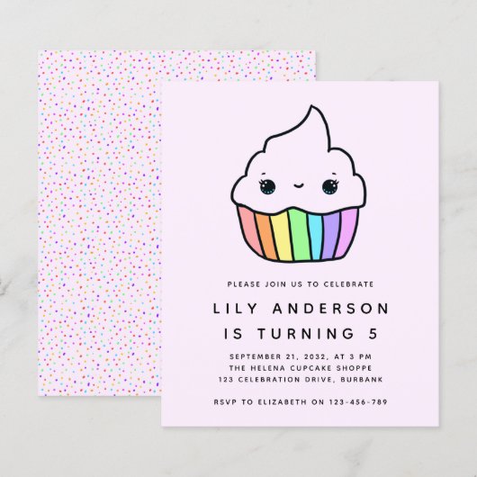 Budget Cupcake Kind Birthday Party Invitation (Voorkant / Achterkant)