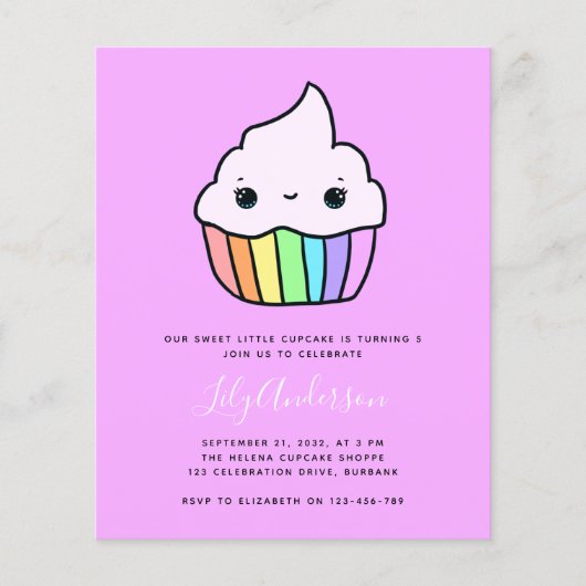 Budget Cupcake Kind Birthday Party Invitation (Voorkant)