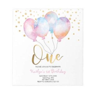 Budget Cute Balloons Pink Gold One Uitnodiging Notitieblok