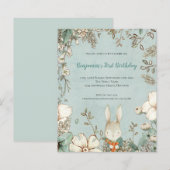 Budget Cute Bunny Foliage 1st Birthday Boy Invite (Voorkant / Achterkant)