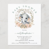 Budget Cute Elephant Sage Baby shower Uitnodiging (Voorkant)