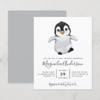 Budget Cute Penguin Baby shower Uitnodiging