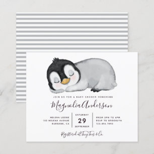 Budget Cute Penguin Baby shower Uitnodiging
