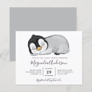 Budget Cute Penguin Baby shower Uitnodiging
