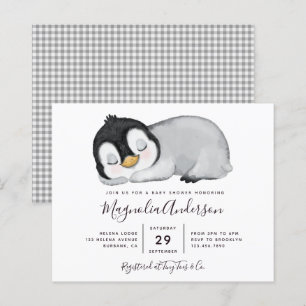 Budget Cute Penguin Baby shower Uitnodiging