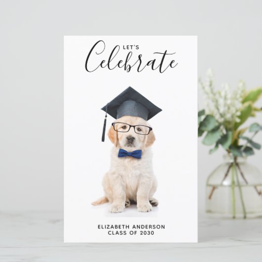 Budget Cute Puppy Afstuderen Uitnodiging tot Afstu (Staand voorkant)