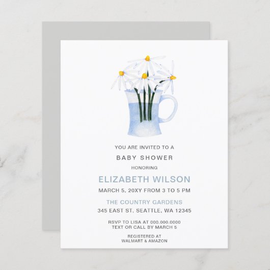 Budget Daisy Gender Neutral Baby shower Invitation (Voorkant / Achterkant)