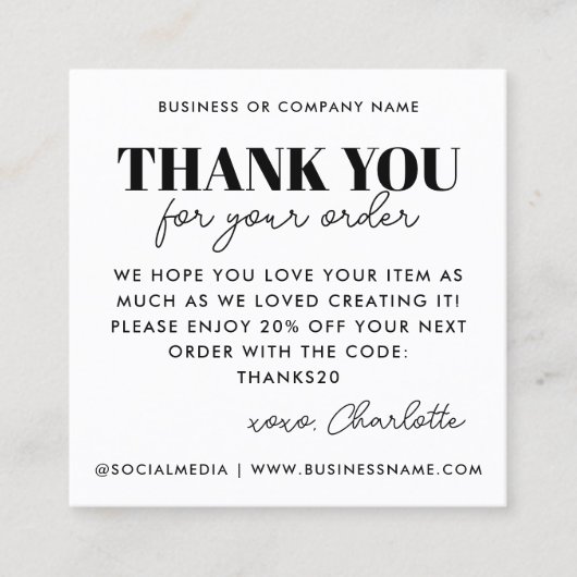 Budget Dank u Hartverzorging Instructie Business Vierkante Visitekaartje (Voorkant)