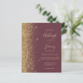 Budget Dark Burgundy Gold Glitter Wedding Invite (Staand voorkant)