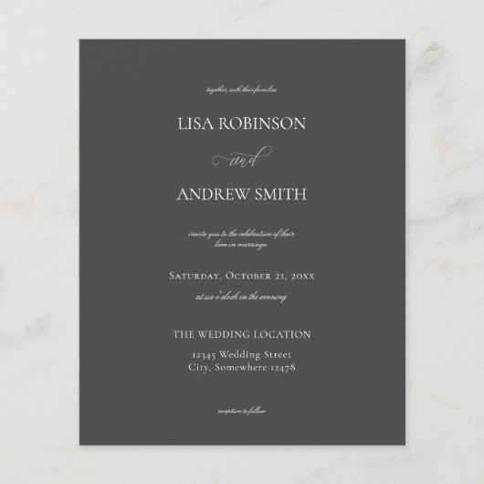Budget Dark Gray Calligraphy Wedding Flyer (Voorkant)