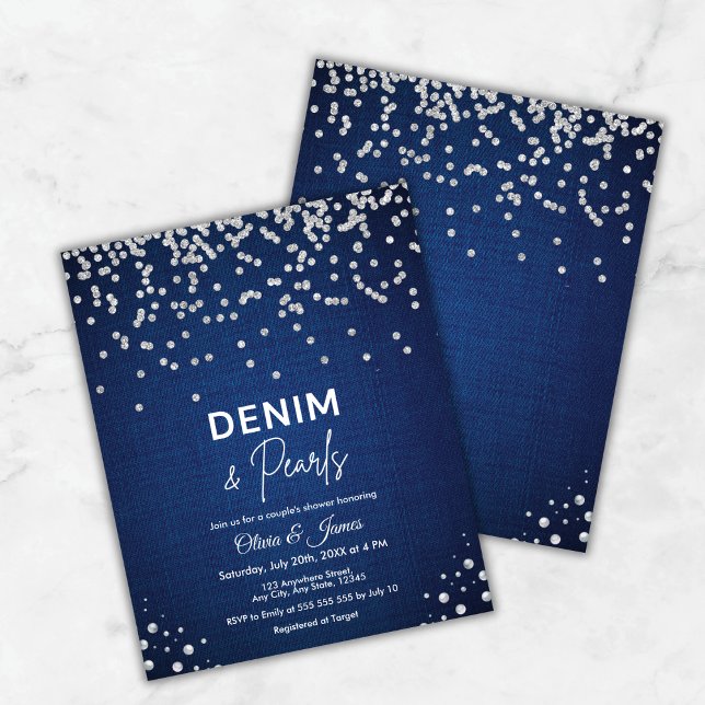 Budget Denim en Parels Couple's Shower Uitnodiging (Budget Denim and Pearls Couple's Shower Invitation )