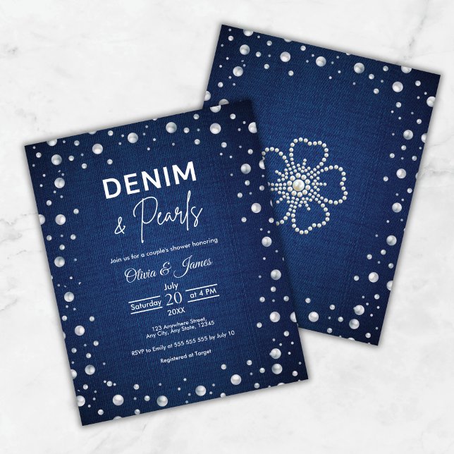 Budget Denim en Parels Paar Douche Uitnodigen (Budget Denim and Pearls Couple's Shower Invite )