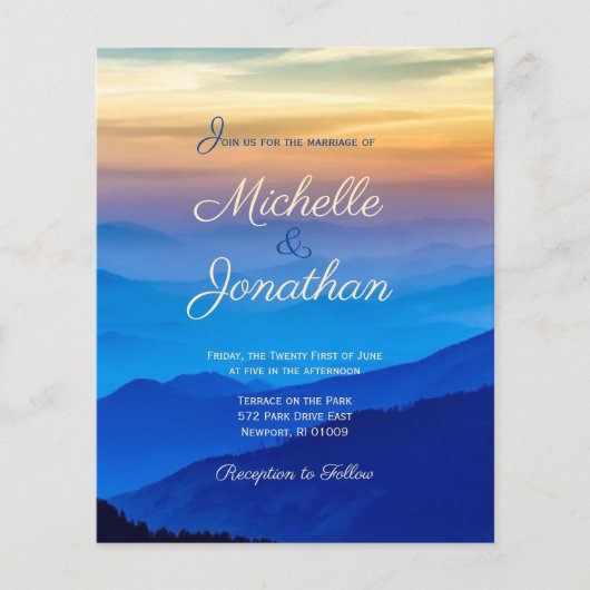 Budget Destination Wedding Sunset Uitnodiging (Voorkant)