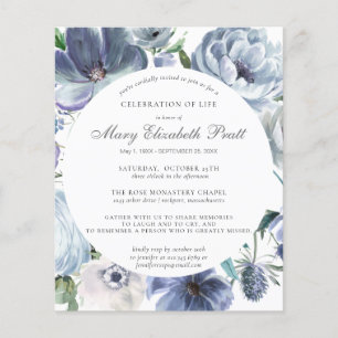 Budget Deusty Blue Floral Funeral Invitation
