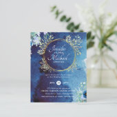 Budget Deusty Blue Floral Wedding Invitation (Staand voorkant)