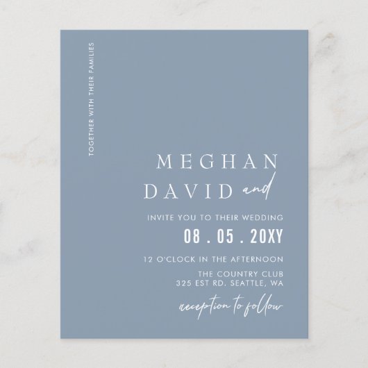 Budget Deusty Blue Modern Wedding Invitation (Voorkant)