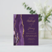 Budget Diep Paarse Agaten Gouden Trouw Uitnodiging (Staand voorkant)