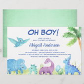 BUDGET Dinosaur Oh Boy Baby shower Uitnodiging (Voorkant / Achterkant)