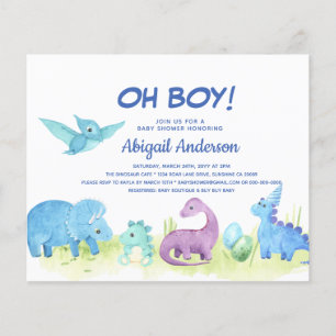 BUDGET Dinosaur Oh Boy Baby shower Uitnodiging Flyer