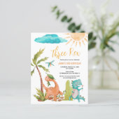 Budget Dinosaurus Drie Rex Verjaardag Uitnodiging (Staand voorkant)