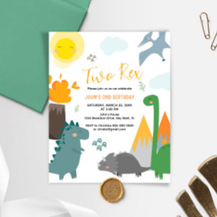 Budget Dinosaurus Twee Rex 2e Verjaardag Uitnodigi